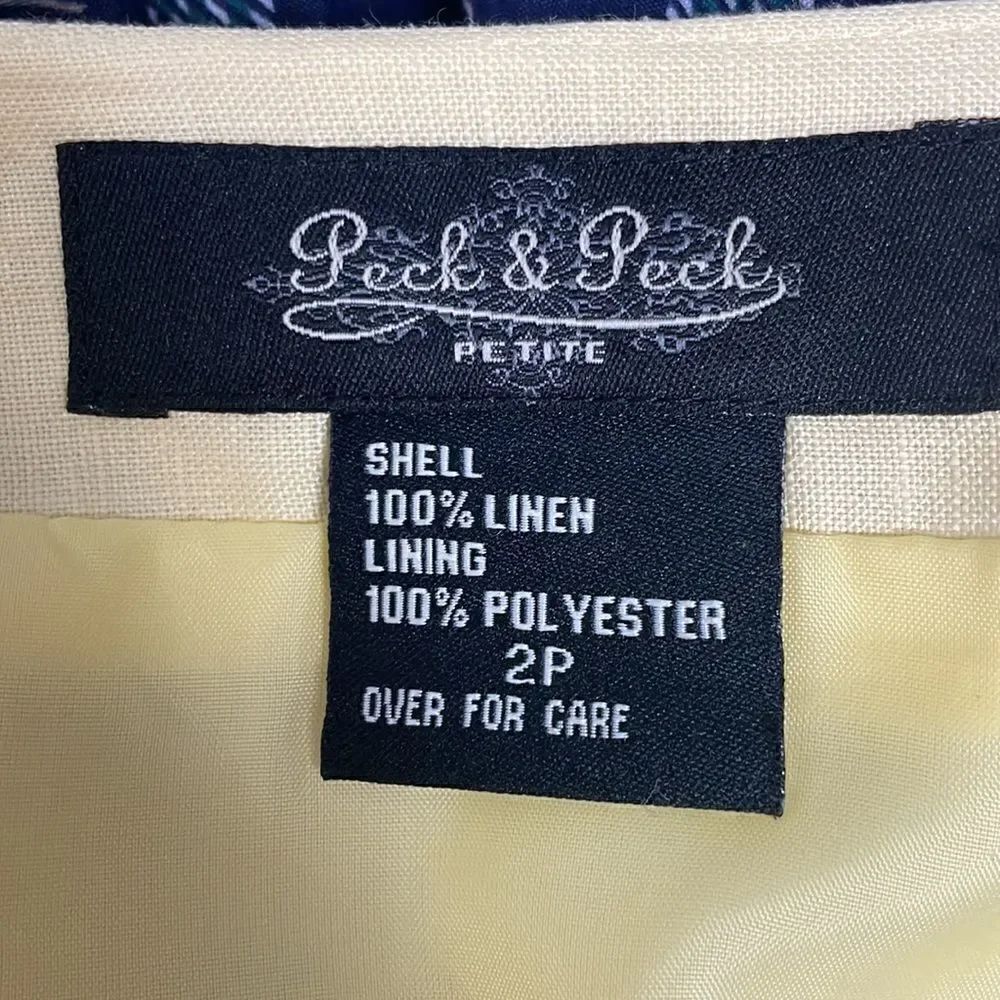 Peck & Peck Petite yellow 100% linen embroidered drop waist A-Line Midi skirt - Picture 8 of 14